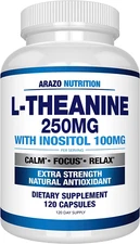 Arazo Nutrition L-Theanine 250Mg (Extra Strength) with Inositol 100Mg, 120 Capsu