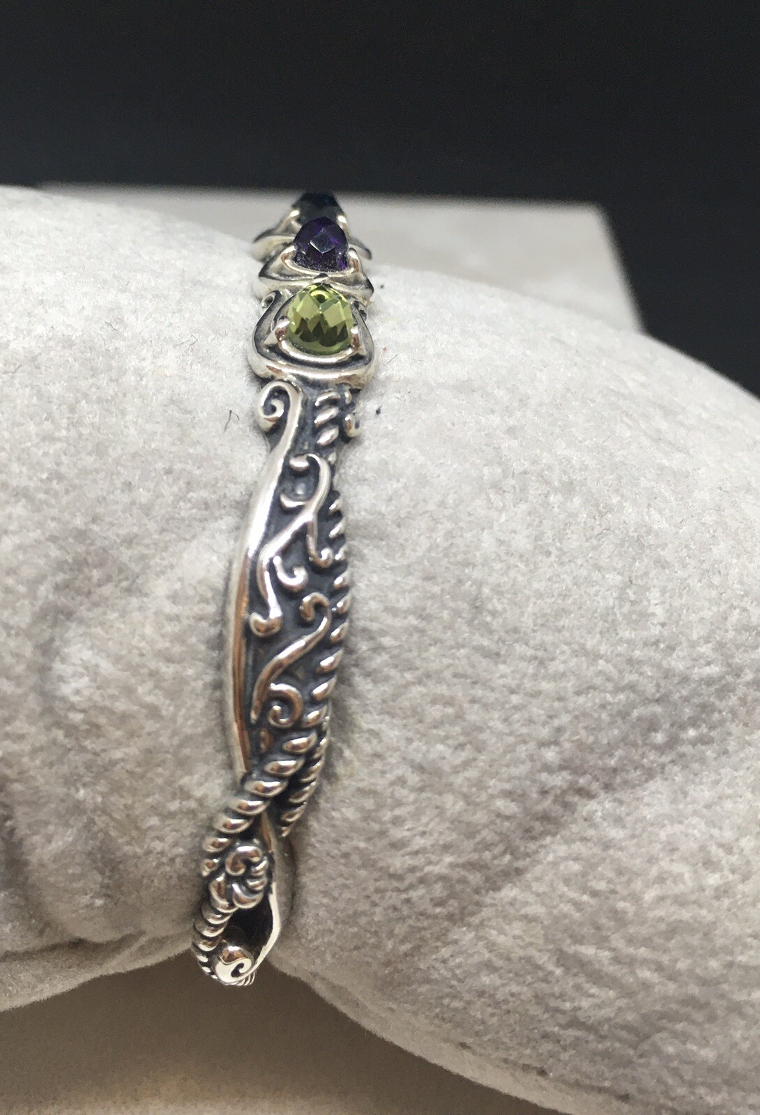 Silver Multicolor Gemstone Cuff Bangle - image 2