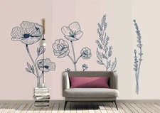 3D Sketch Floral Wallpaper Wall Mural Removable Self-adhesive Sticker 428