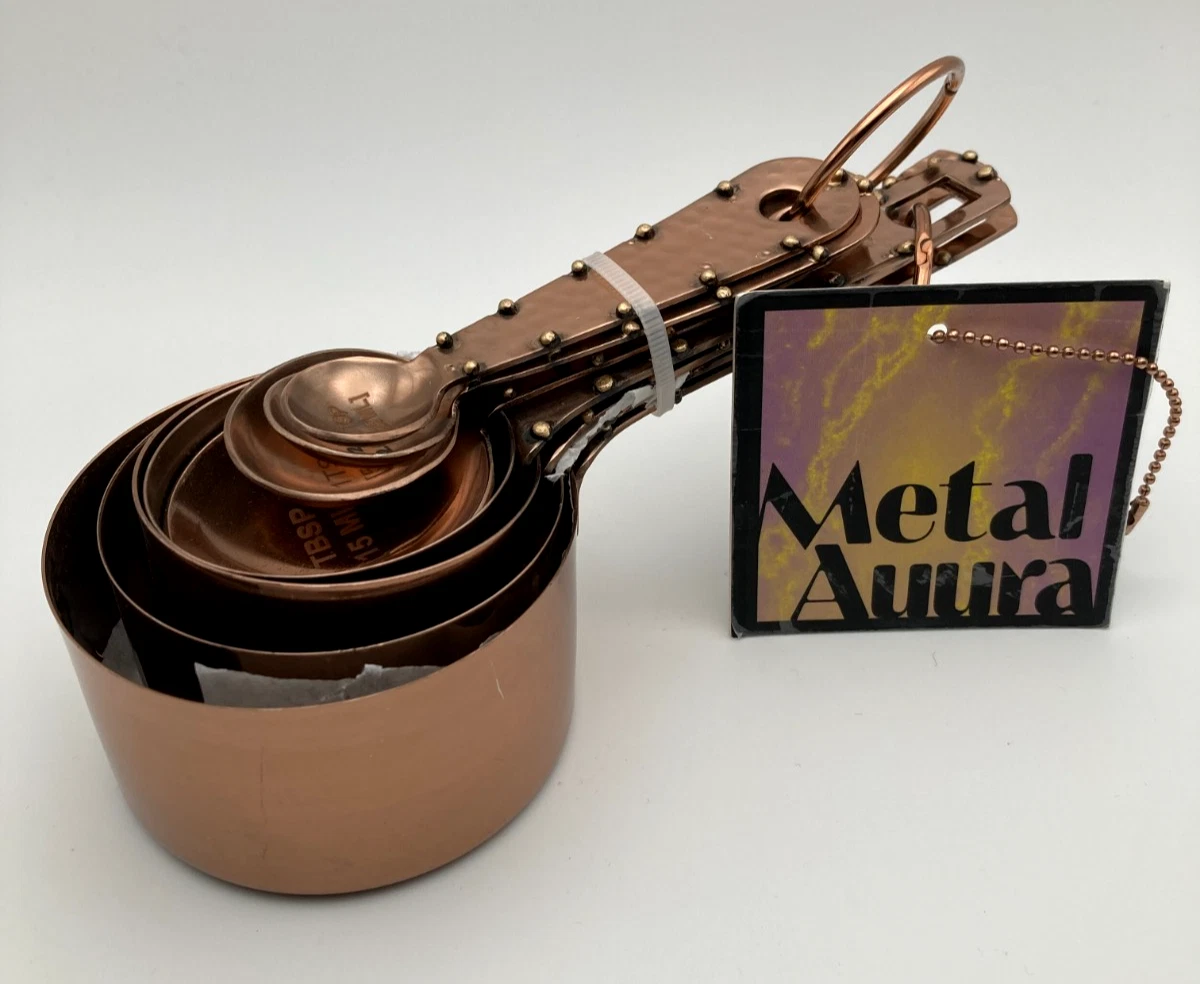 Metal Aura Copper Measuring Cups & Spoons Set Nesting Kitchen Set India New