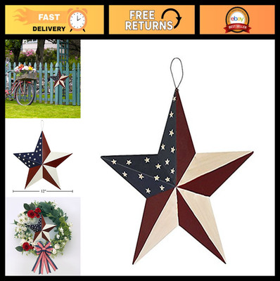 Patriotic Metal Barn Star Wall Decor - 12'' Rustic Hanging Star for July 4th Deco