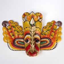 Vtg Sri Lankan Yellow Orange King Cobra Folk Art Tribal Wood Mask 14.5"w