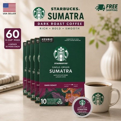 Enjoy bold, rich 100% Arabica dark roast coffee with Starbuck Sumatra K-Cup Pods