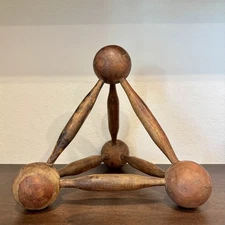 Large Reclaimed Wood Sculpture Pyramid Roller Pin & Ball Pyramid Decor Object