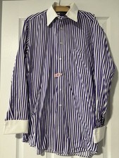 Paul Fredrick Two Ply Cotton Dobby Purple Pin Stripe Dress Shirt 16-34