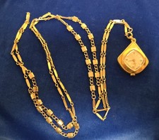 Vintage ENDURA Gold Tone Mechanical Wind Up Pendant Watch w/ Chain FREE SHIPPING