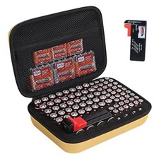Battery Organizer Storage Case with Tester for AA AAA Button Battery gold