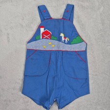 Vintage 18 M Embroidered Farm Barnyard Shortall Romper Baby Toddler Country