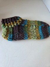 Hand Made Crochet House Slippers Womans Size 8/9 Blue Green Chunky Warm And Cozy