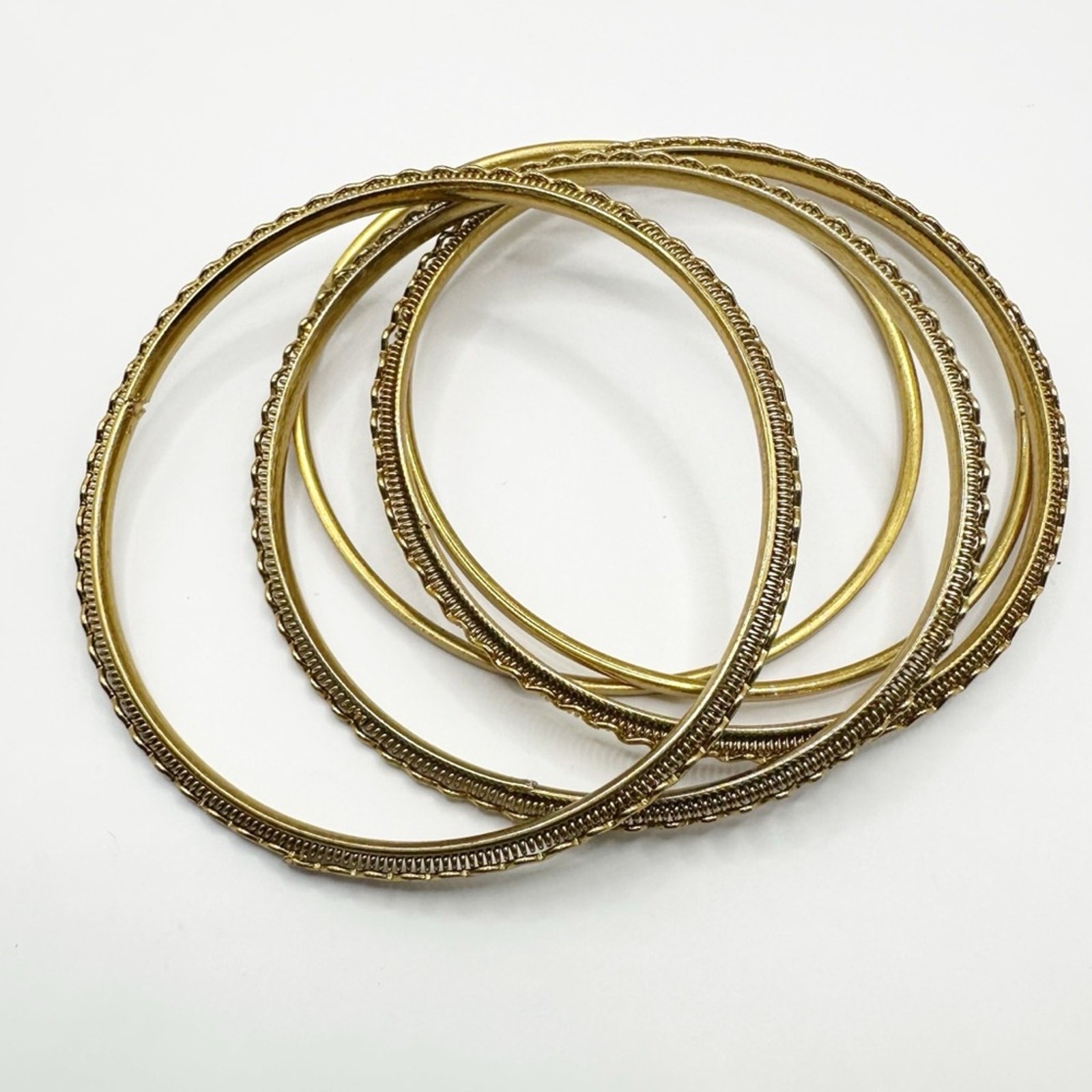 Brass Gold Stackable Bangle Bracelets Set of 5 Et… - image 1