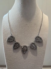 Charming Charlie Statement Necklace Silver Tone Filigree Petal Stations 20"