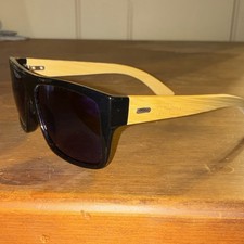 Men's Rectangle Sunglasses Black Plastic Frame Black Tinted Lens Bamboo Arms