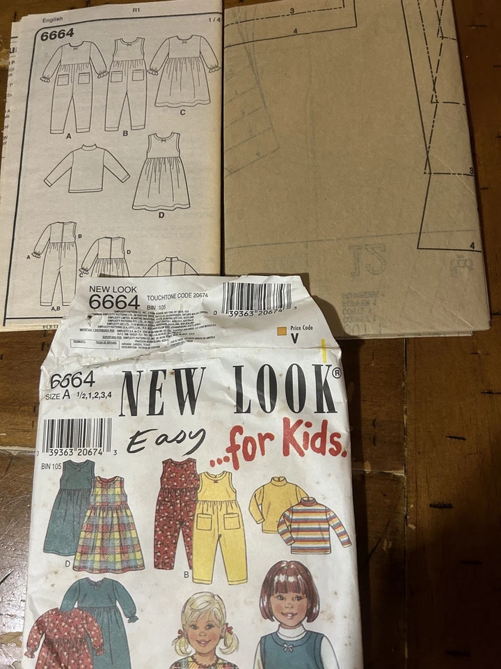 Vtg UNCUT New Look Sewing Pattern #6664 Toddler Size 1/2-4 - Image 3 of 4