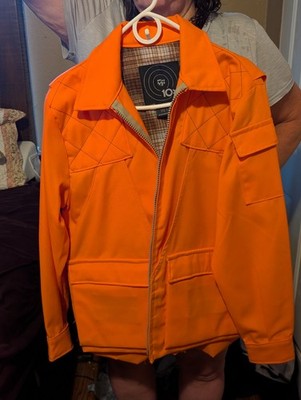 Vintage 10X Hunting Jacket Mens Large Blaze Orange  USA Made Zipper 