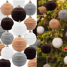 Janinka 32 Pcs Neutral Farmhouse Christmas Ball Ornaments 1.6"/2"/2.4" Plush... 