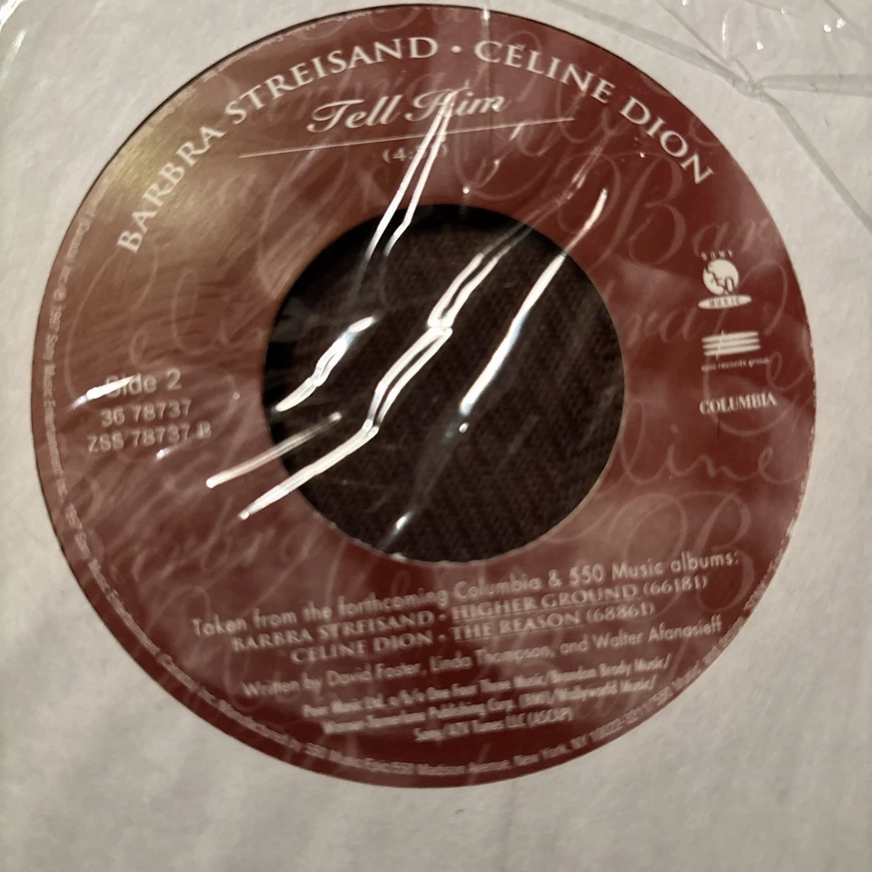 SEALED Barbra Streisand and Celine Dion 45 RPM Single RARE Tell Him Foto 4 de 4