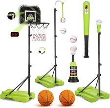 4 in 1 Kids Basketball Hoop and Tball Set for kids 3-5, Adjustable Height