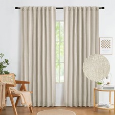 Abstractex Natural Full Blackout Curtains 72 Inch Long, Beige Burlap Linen