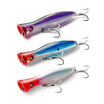 Saltwater Popper Lures 3-Pack, 6.2'', GT Tuna Sea Bass Marlin, 3/0 BKK Hooks