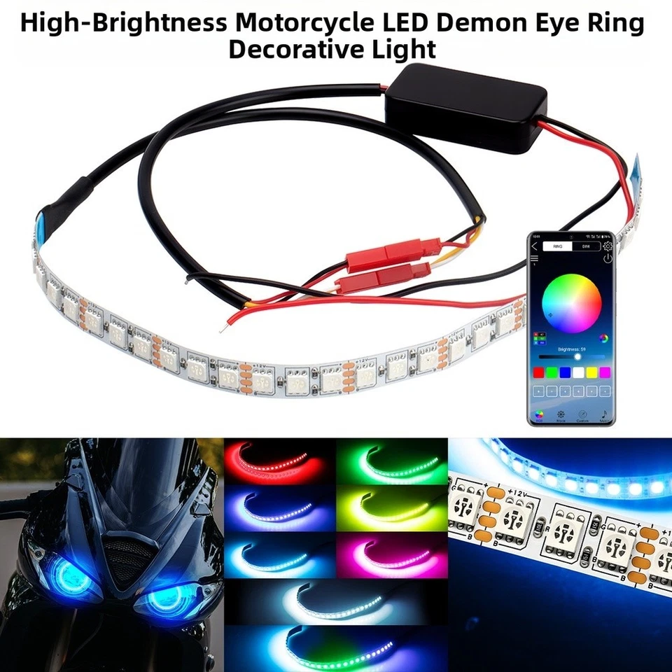 Motorcycle LED Devil Eye Ring Light APP RGB Color Changing with Flexible Fit - Image 4 of 4