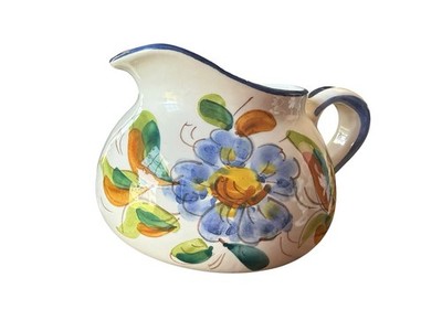 Vintage FTD Italian Ceramic Floral Pitcher Vase Hand Painted Italy 5in