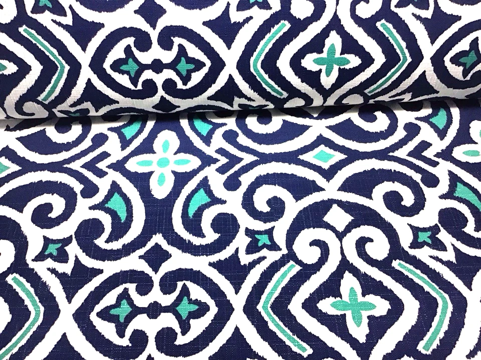  Ткань для обивки улицы ацтекская с геометрическим узором, синий и зеленый узор в ярдах - Изображение 3 из 4