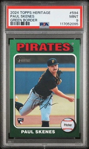 2024 TOPPS HERITAGE GREEN BORDER #594 PAUL SKENES ROOKIE RC PSA 9