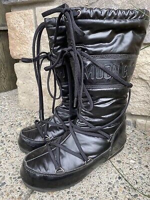 Vtg 80s Moon Boots Tecnica shiney Black Weather Ski original Sz 37