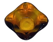 HEAVY IMPERIAL GLASS SQUARE AMBER ART GLASS ASHTRAY CIGAR MID-CENTURY