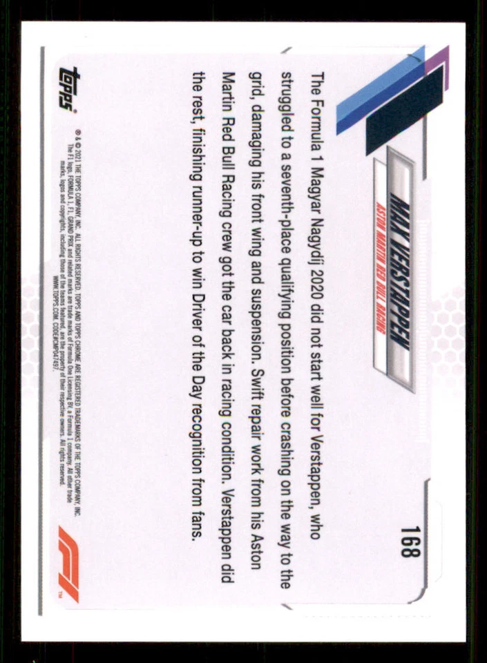 2021 Topps Chrome Formula 1 #168 Max Verstappen/Driver of the Day - Image 2 of 2