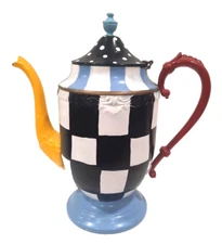 Custom Hand painted Silverplated Tea Pot DECOR Checkerboard Dots Whimsical 1990s