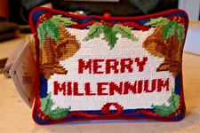 NWT 2000 Merry Millennium Handmade Christmas Needlepoint Pillow C &F Enterprises