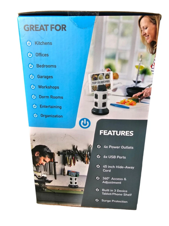 Bell & Howell Deluxe Spin Power Charging Station | 4 AC & 6 USB Outlets | NEW - Image 3 of 4