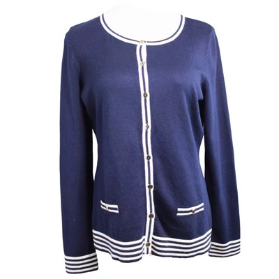 Karen Scott Womens Sweater Striped Button Down Cardigan SWEATER Navy Blue Karen Scott Womens Sweater Striped Button Down Cardigan SWEATER Navy Blue