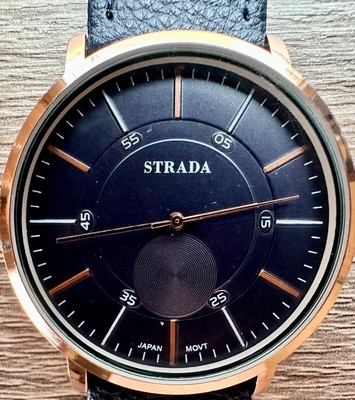 Strada Men's Watch Rose Gold Case Blue Dial & Strap Quartz New