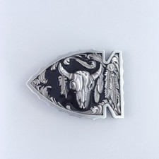 Vintage Black Enamel Arrowhead Bull Belt Buckle Boucle de ceinture