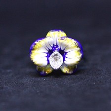 Purple Yellow Orchid Flower Enameled Ring Sterling Silver 925 , 14th Anniversary