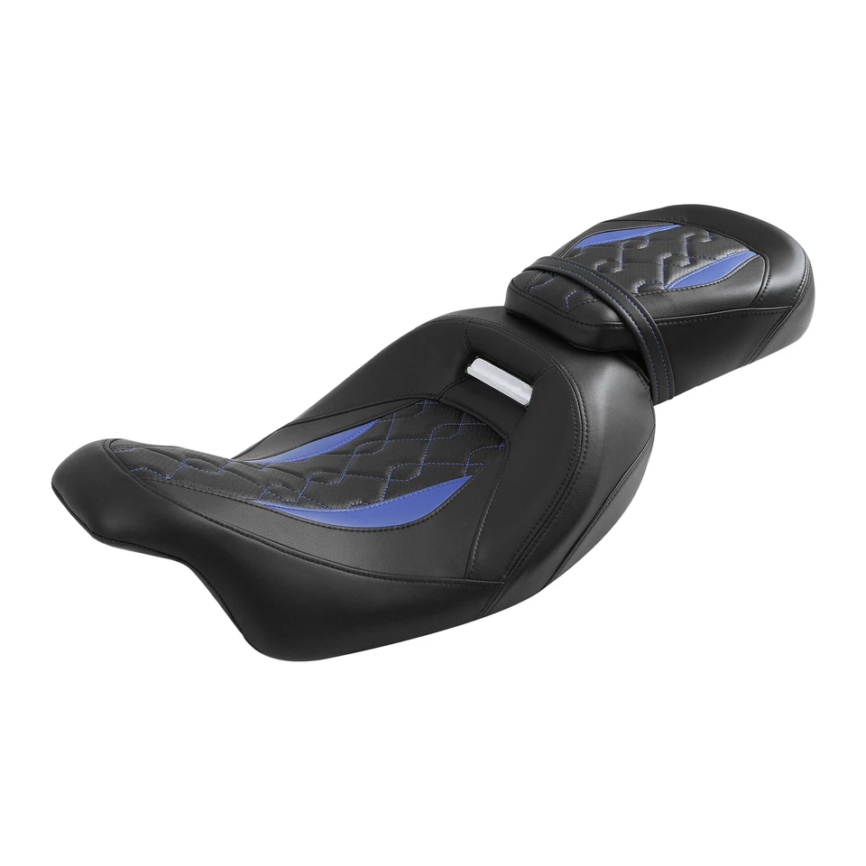 Asiento de conductor pasajero apto para Harley Touring Road Glide 2009-más tarde negro+azul Foto 2 de 4