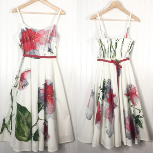 Mario Balthazar White Floral Midi Dress Size 8 Ma… - image 1