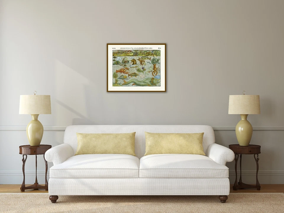 Sea Land Monsters bestia serpiente antiguo mapa Munster 1544 impresión artística póster  Foto 2 de 4