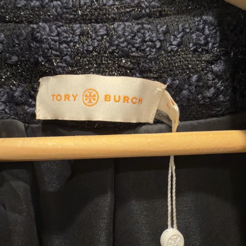 Chaqueta Tory Burch Aria Negra Metálica Cuadros Tweed Talla 14 Nueva con Etiquetas - Imagen 5 de 11