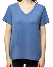 Tangerine Women's Short Sleeve Super Soft V-Neck Active Tee Top Medium Blue