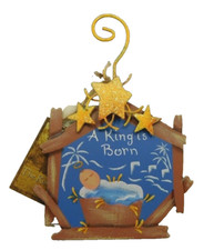 Nativity with Baby Jesus ornament and gold stars - New by Round Top C8091