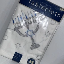 Hanukkah Sparkle Tablecloth 52x70 Bed Bath Beyond White Silver Blue Menorah /75b