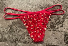 NWT VICTORIA'S SECRET PINK S RED FLORAL LACE DOUBLE STRAPPY RARE THONG PANTIES