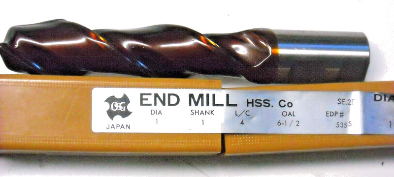 OSG Japan HSS Co single end mill 1" diameter 4" LOC 6-1/2" OAL NIP NOS