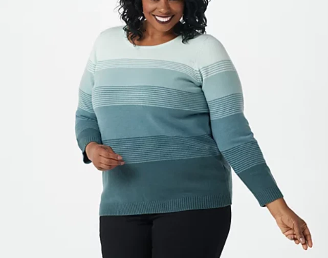 Denim Co. Ombre Stripe Jacquard Pullover Sweater Top Dark
