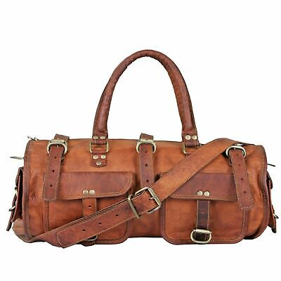 New Men's genuine Leather large vintage travel gym weekend overnight duffel bag 