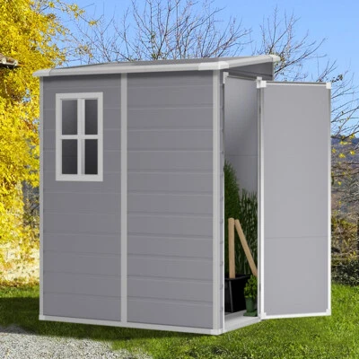LIFELOOK 5ft x4ft Outdoor Garden Storage Shed Bike Tools Storage Shed W/Pent Roof & Base