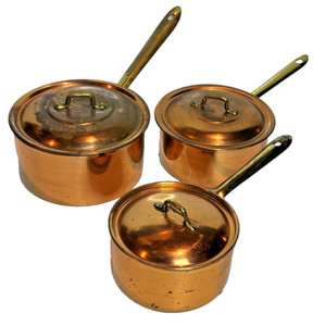 Vintage 1960s Laminaco NASCO Columbian Zinc Tin Lined Copper Pots Pans 6 Pc Set
